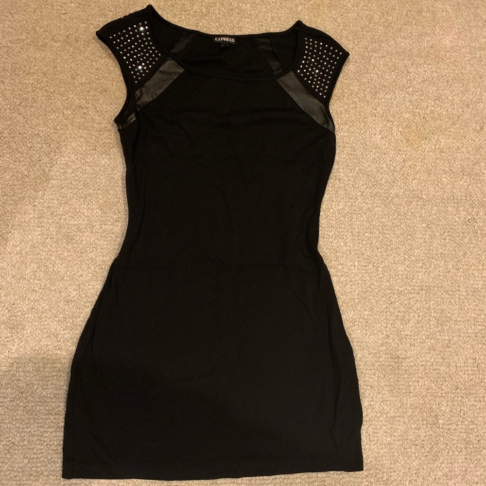 Express Little Black Dress w. Faux Leather&Sequins